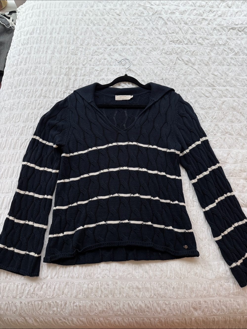 Cream brand Navy with white stripes sweater. 100% cotton